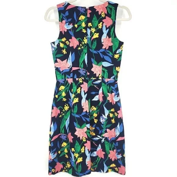 J.Crew Factory Floral Basketweave Square Neck Sheath Dress Navy - Picture 7 of 10